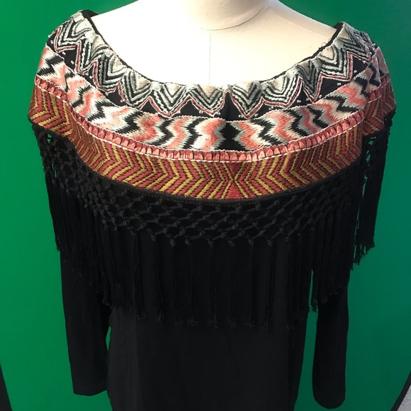 VINTAGE COLLECTION Tops - VINTAGE COLLECTION NWT Fiesta Style Hand Woven Off Shoulder Tassels & Beads XL